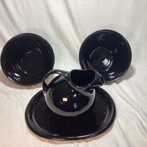 Hall China Black Ball Pitcher Mixing Bowls and Platter Set MCM USA 1096 633